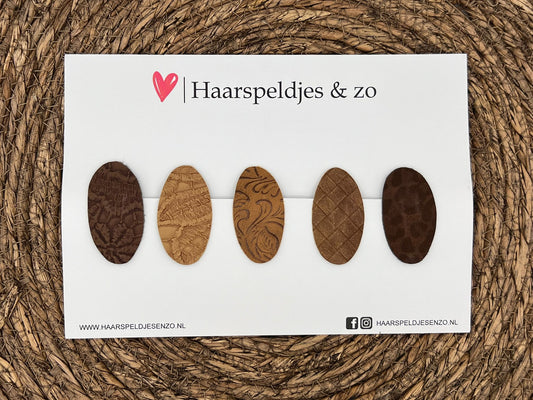 Hairclips 'Yara' set of 3 - clip with imitation leather - 5 cm clips