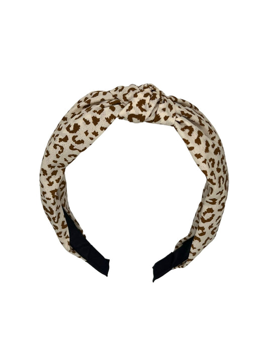 Bandeau en tissu à imprimé panthère beige et cognac