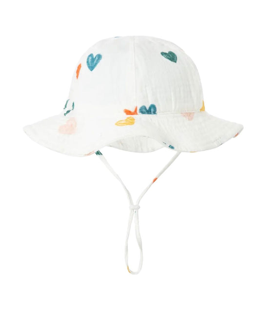 Zomerhoed baby - dreumes - meisje - jongen - zonnehoed - zomer - hydrofiele stof - katoen - gekleurde hartjes
