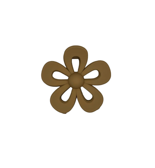 Pince à cheveux - griffe à cheveux - fleur ouverte - fleur - kaki