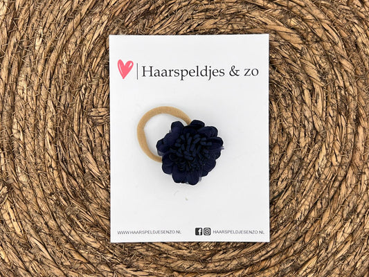 Elastiek - per stuk - hippe kleuren - met bloem - meisjes - blossem - donkerblauw
