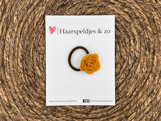 Elastiek - per stuk - hippe kleuren - met bloem - meisjes - blossem - okergeel