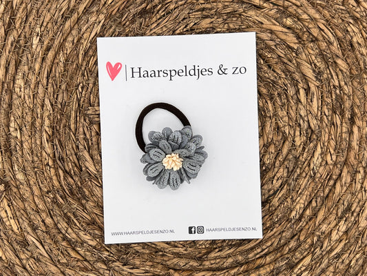 Elastiek - per stuk - hippe kleuren - met bloem - meisjes - blossem - grijs/blauw