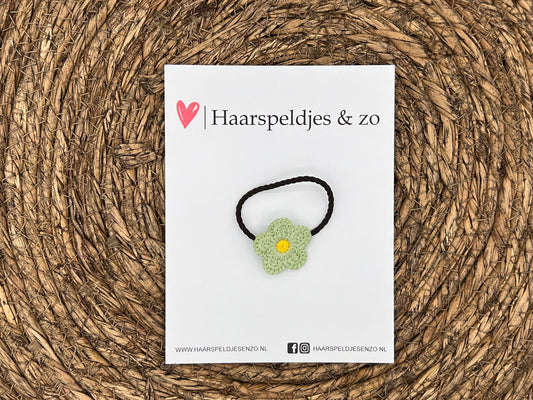 Elastiek - per stuk - hippe kleuren - met bloem - meisjes - blossem - groen