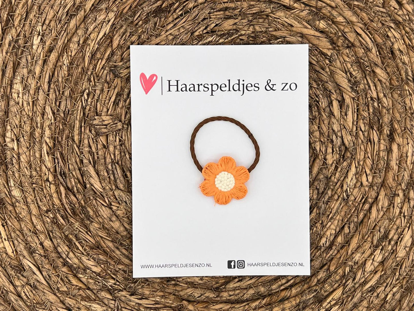 Elastiek - per stuk - hippe kleuren - met bloem - meisjes - blossem - oranje