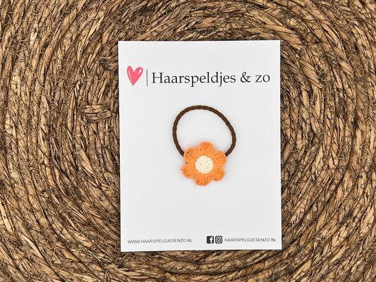 Elastiek - per stuk - hippe kleuren - met bloem - meisjes - blossem - oranje