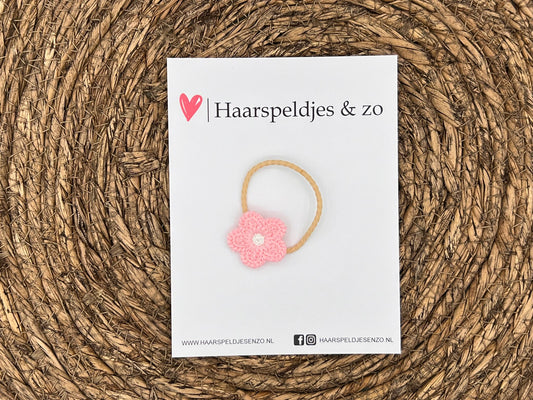 Elastiek - per stuk - hippe kleuren - met bloem - meisjes - blossem - roze