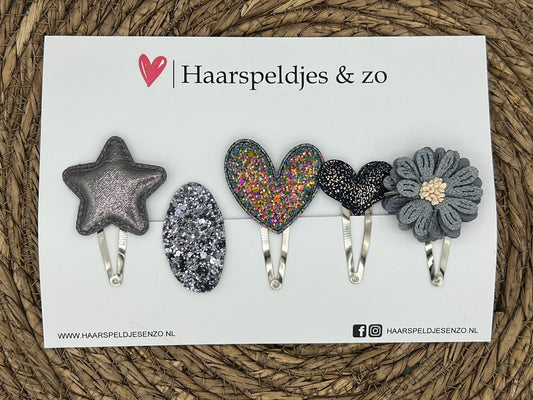 Try-out mix 38 - mix of different pins - gray/blue - glitter - Christmas - holidays - 5 cm pins