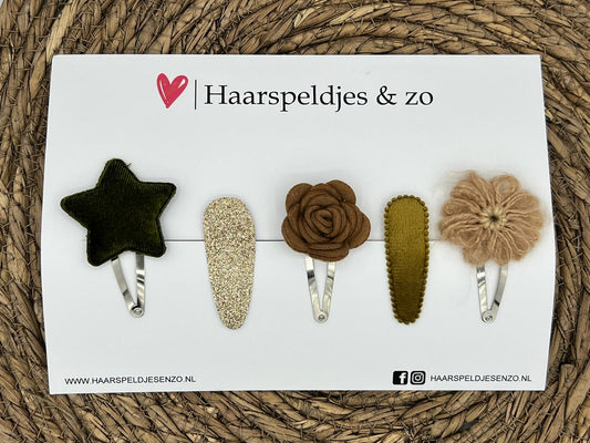 Try-out mix 43 - mix of different pins - green/beige/brown - glitter - Christmas - holidays - 5 cm pins