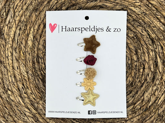 Lot de 67 mini pinces à cheveux pour bébé - 2 cm - à essayer - assorties - pour les premières mèches - fleurs - marron/kaki - paillettes - Noël - fêtes