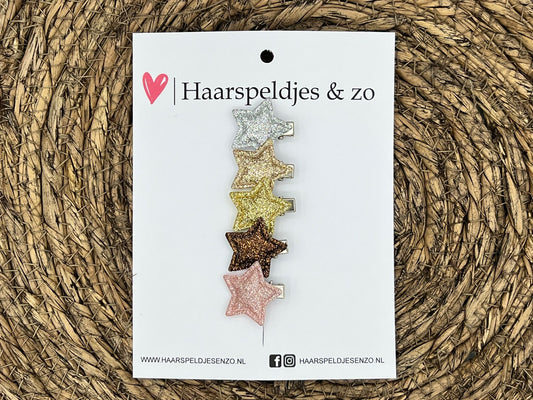 Mini pinces à cheveux pour bébé - lot de 14 - mini - 2 cm - pour les premières mèches - pince crocodile - étoiles - paillettes - Noël - fêtes - argent/or/marron/rose