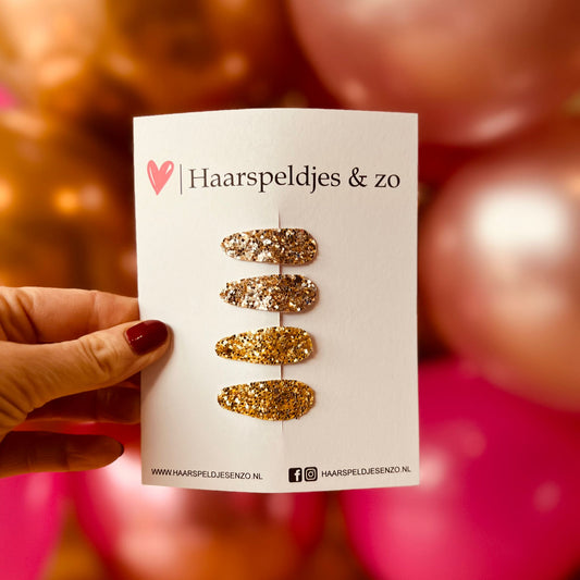 Lot de 4 pinces à cheveux Lott - grosses paillettes - pince clic-clac - taupe - or - Noël - fêtes - pinces de 3 cm