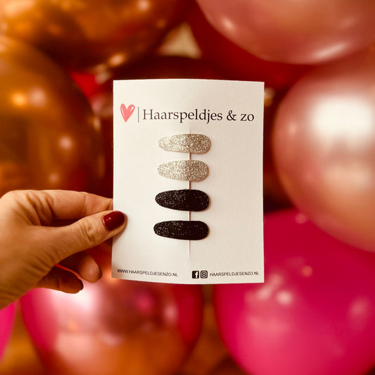 Lot de 6 pinces à cheveux Lott - paillettes - pince clic-clac - noir et argent - Noël et fêtes - pinces de 3 cm