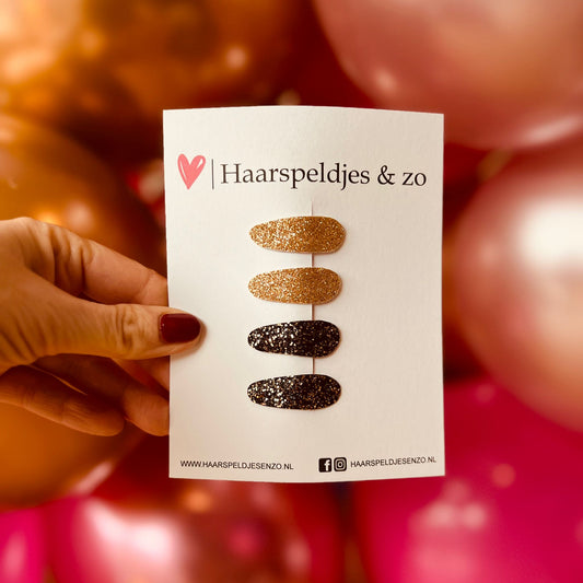 Lot de 7 pinces à cheveux Lott - paillettes - pince clic-clac - or - noir - Noël - fêtes - pinces de 3 cm
