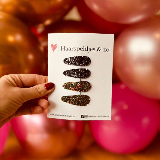 Lot de 5 pinces à cheveux Lott - grosses paillettes - pince clic-clac - noir - rouge/vert - Noël - fêtes - pinces de 4 cm