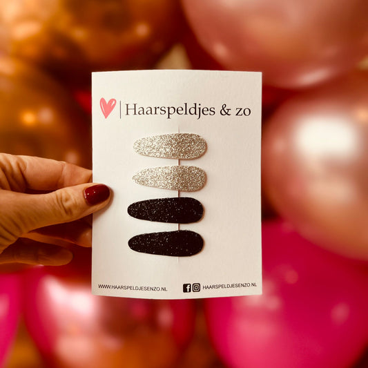 Lot de 6 pinces à cheveux Lott - paillettes - pince clic-clac - noir et argent - Noël et fêtes - pinces de 4 cm