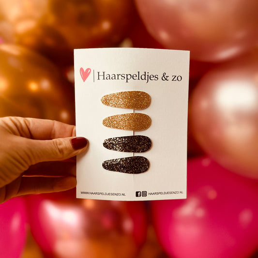 Lot de 7 pinces à cheveux Lott - paillettes - pince clic-clac - or - noir - Noël - fêtes - pinces de 4 cm