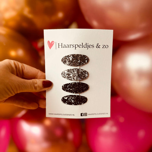 Lot de 4 pinces à cheveux Yara - grosses paillettes - pince clic-clac - gris - noir - Noël - fêtes - pinces de 4 cm