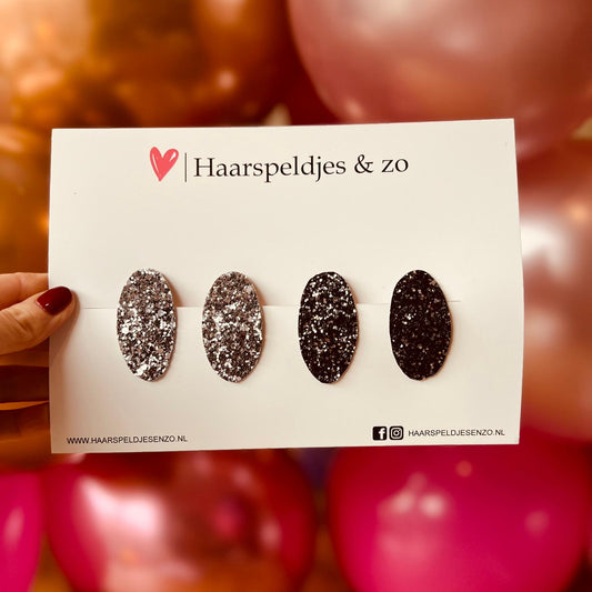 Lot de 4 pinces à cheveux Yara - grosses paillettes - pince clic-clac - gris - noir - Noël - fêtes - pinces de 5 cm