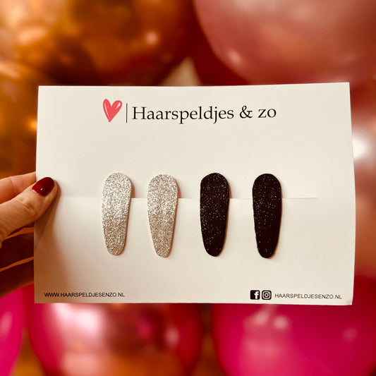 Lot de 6 pinces à cheveux Lott - paillettes - pince clic-clac - noir et argent - Noël et fêtes - pinces de 5 cm