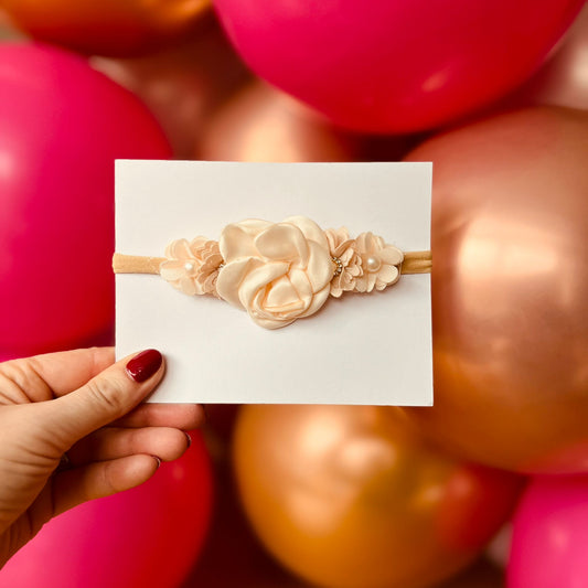 Baby headband flower - flowers - elastic - bridesmaid - girls - children - babies - beige