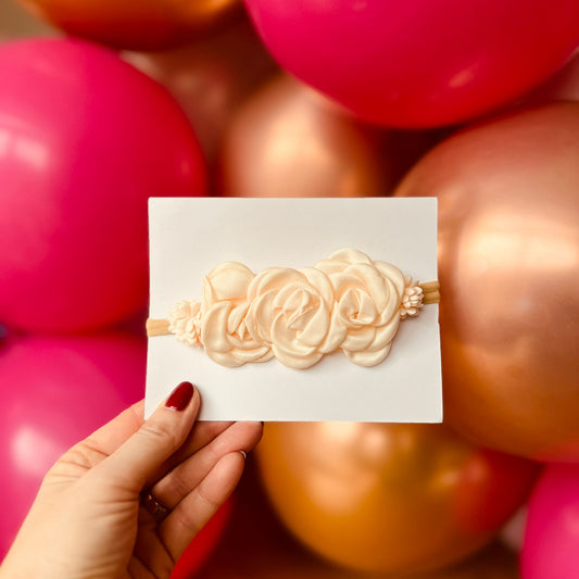 Baby headband flower - flowers - elastic - bridesmaid - girls - children - babies - beige