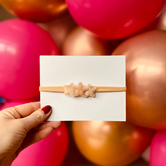 Baby haarbandje - elastiek - met sterretjes - velvet - kerst – feestdagen - beige