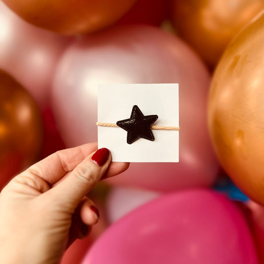 Elastiek - per stuk - hippe kleuren - meisjes - met ster - kerst - feestdagen - glitters - zwart