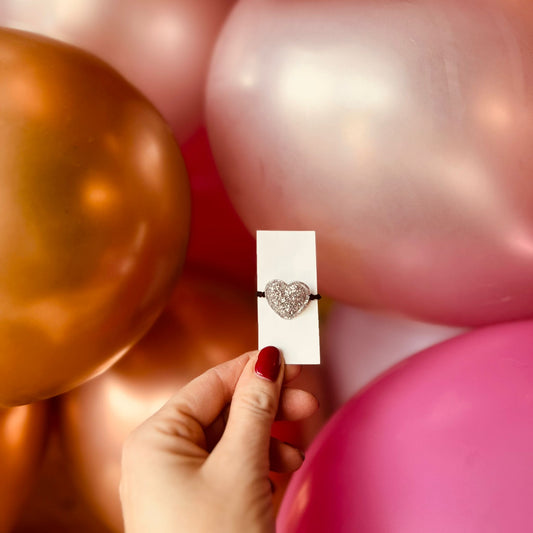 Elastiek - per stuk - hippe kleuren - meisjes - met hartje - kerst - feestdagen - glitters - zilver - mini