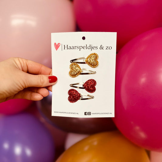Hair clip ‘Hearts’ - heart - application - little heart - glitter - gold - red - Christmas - holidays 2 4 cm clips
