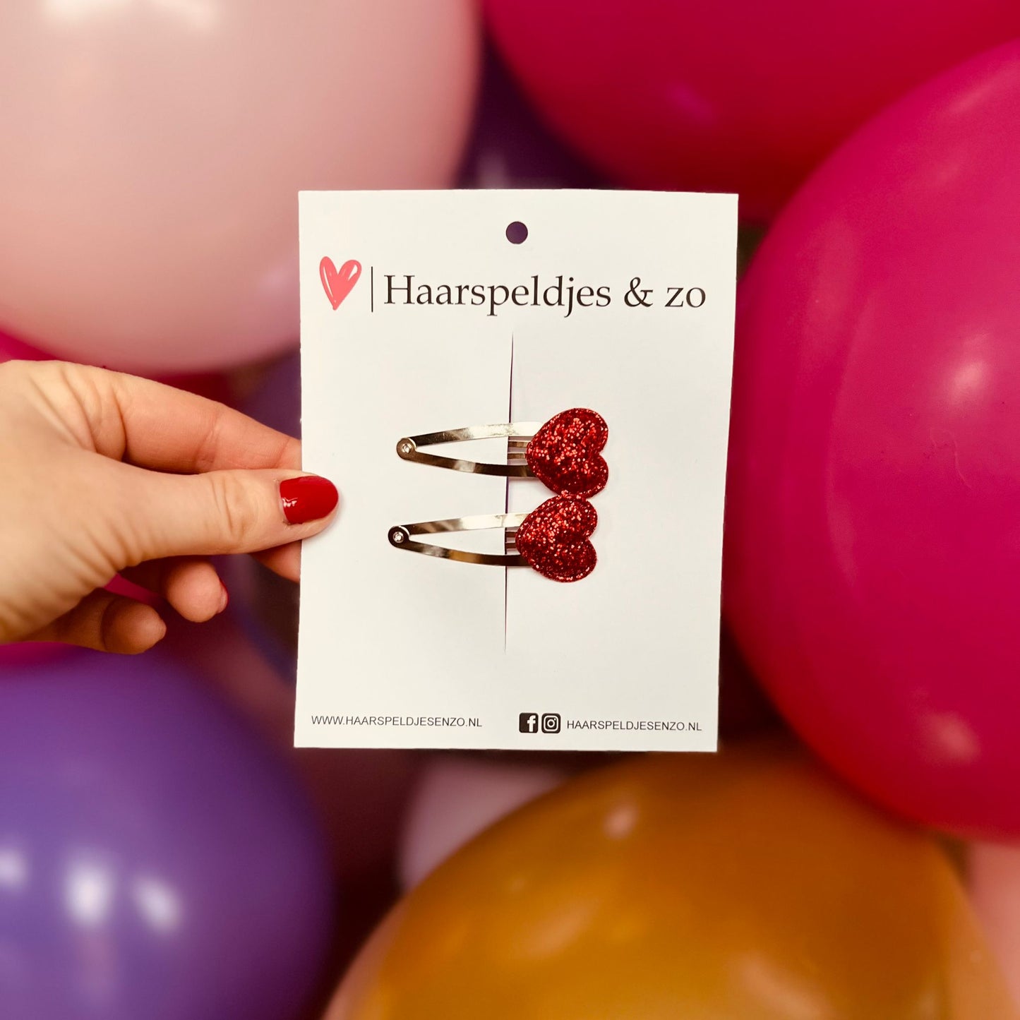 Hair clip 'Hearts' - heart - appliqué - heart - glitter - red - Christmas - holidays - 5 cm clips