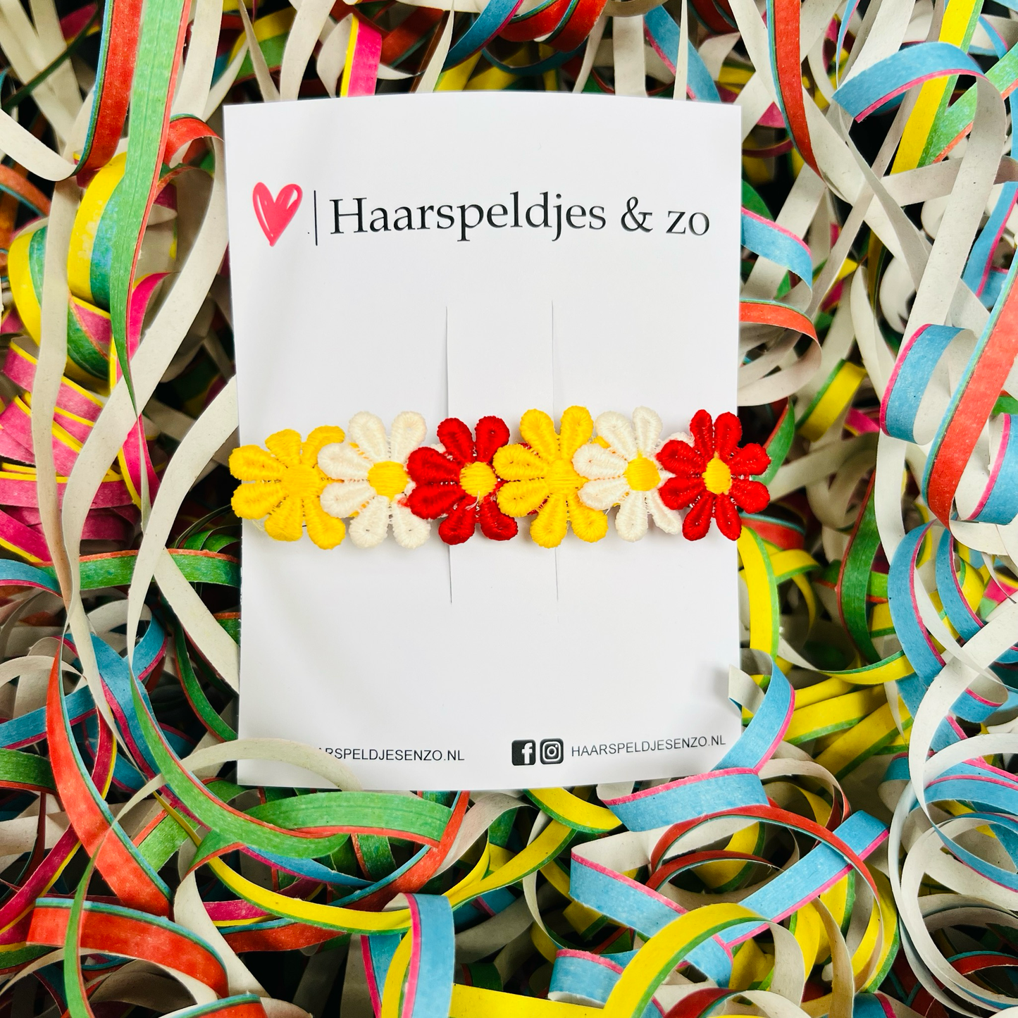 Oeteldonkse French Barrette met madeliefjes - carnaval