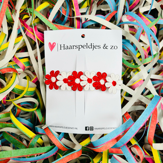 French Barrette met madeliefjes - rood wit - Ut Malse Arckeldurp - carnaval