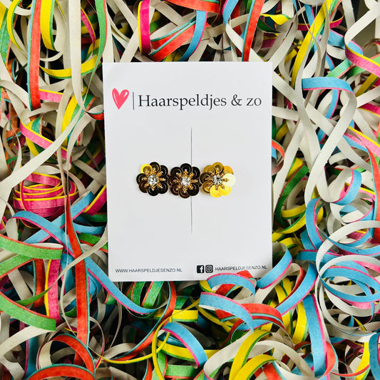 Paillettenbloemen op alligatorclip - carnaval - haaraccessoires