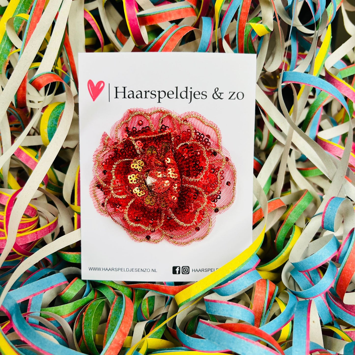 Carnaval - haaraccessoire - bloem op alligatorclip - glitters - rood - carnavalsbloem