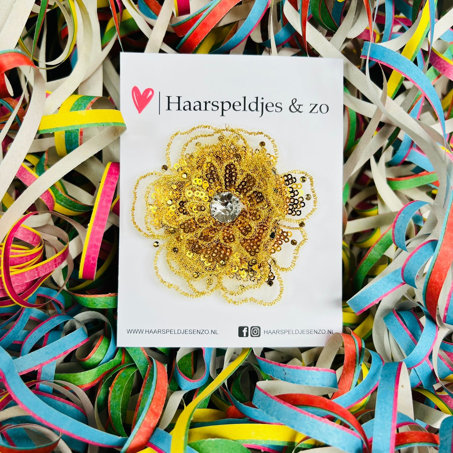 Carnaval - haaraccessoire - bloem op alligatorclip - glitters - goud - carnavalsbloem