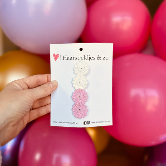 Mini clip - baby haarspeldjes - mini - 2cm groot - voor de eerste lokjes haar - alligator clip - bloemetjes - wit en roze