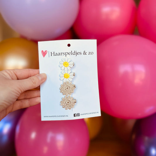 Mini clip - baby haarspeldjes - mini - 2cm groot - voor de eerste lokjes haar - alligator clip - bloemetjes - madeliefjes - goud en geel