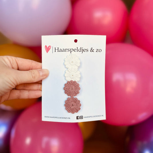 Mini clip - baby haarspeldjes - mini - 2cm groot - voor de eerste lokjes haar - alligator clip - bloemetjes - wit en roze