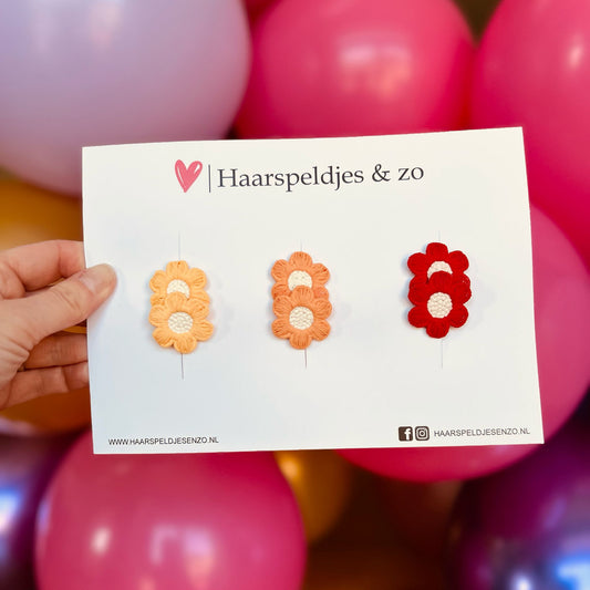 Haarspeldje antislip - baby's - kinderen - meisjes - mix bloemetjes - geel, oranje en rood