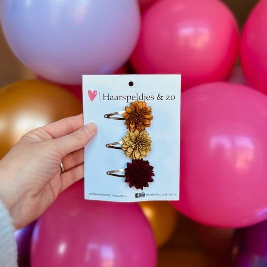 Pince à cheveux en cuir avec fleur - fleurs en cuir - épingles de 4 cm - vert/kaki/rouge