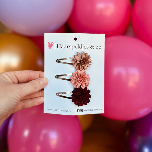 Pince à cheveux en cuir avec fleur - fleurs en cuir - pinces de 5 cm - marron/rose/rouge