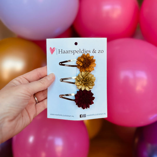 Pince à cheveux en cuir avec fleur - fleurs en cuir - épingles de 5 cm - kaki/vert/rouge