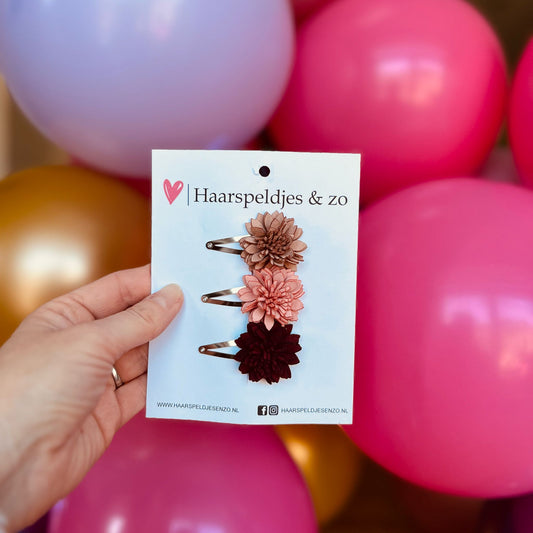 Pince à cheveux en cuir avec fleur - fleurs en cuir - épingles de 4 cm - marron/rose/rouge