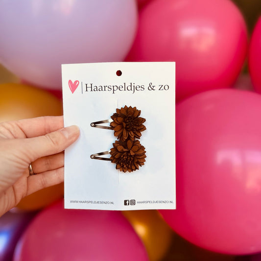 Pince à cheveux en cuir avec fleur - fleurs en cuir - épingles de 4 cm - marron