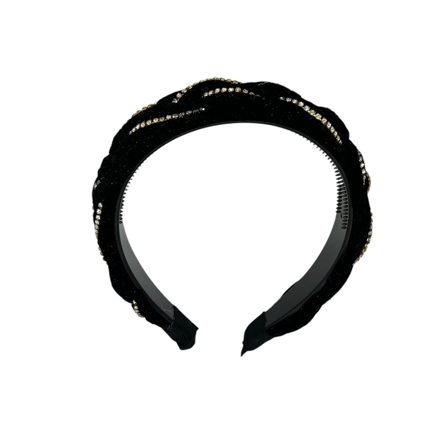 Diadeem - haarband - fashionable -stof -  haaraccessoire - kinderen - volwassenen - strass - zwart - glimmende steentjes