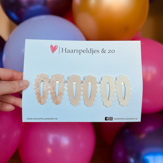 Haarspeldje Noor - golvend - open - setje - beige - crème - 5 cm speldjes