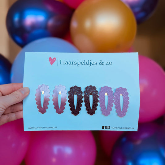 Haarspeldje Noor - golvend - open - setje - roze - paars - 5 cm speldjes