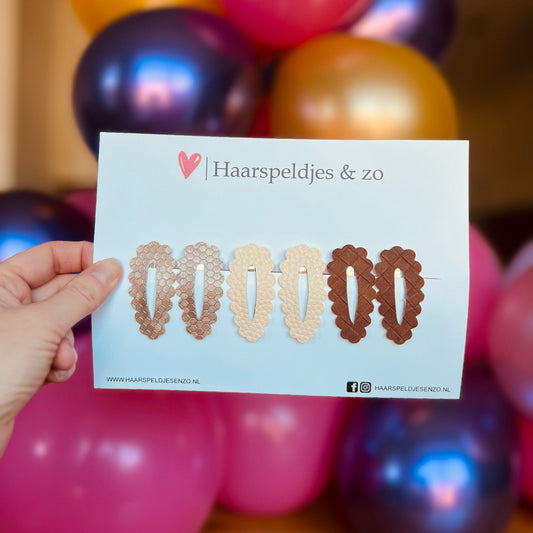 Haarspeldje Noor - golvend - open - setje - bruin - 4 cm speldjes