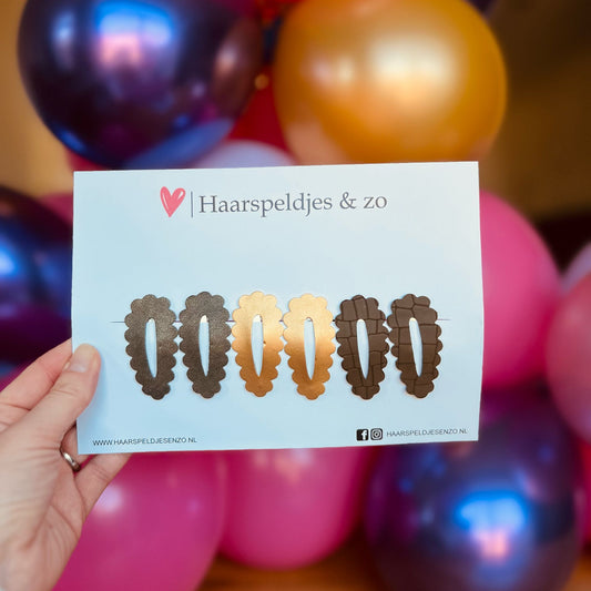 Haarspeldje Noor - golvend - open - setje - groen - goud - 3 cm speldjes